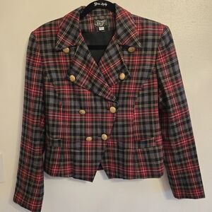 Vintage Womens Tartan Plaid Wool Double Breasted Blazer Size 4
